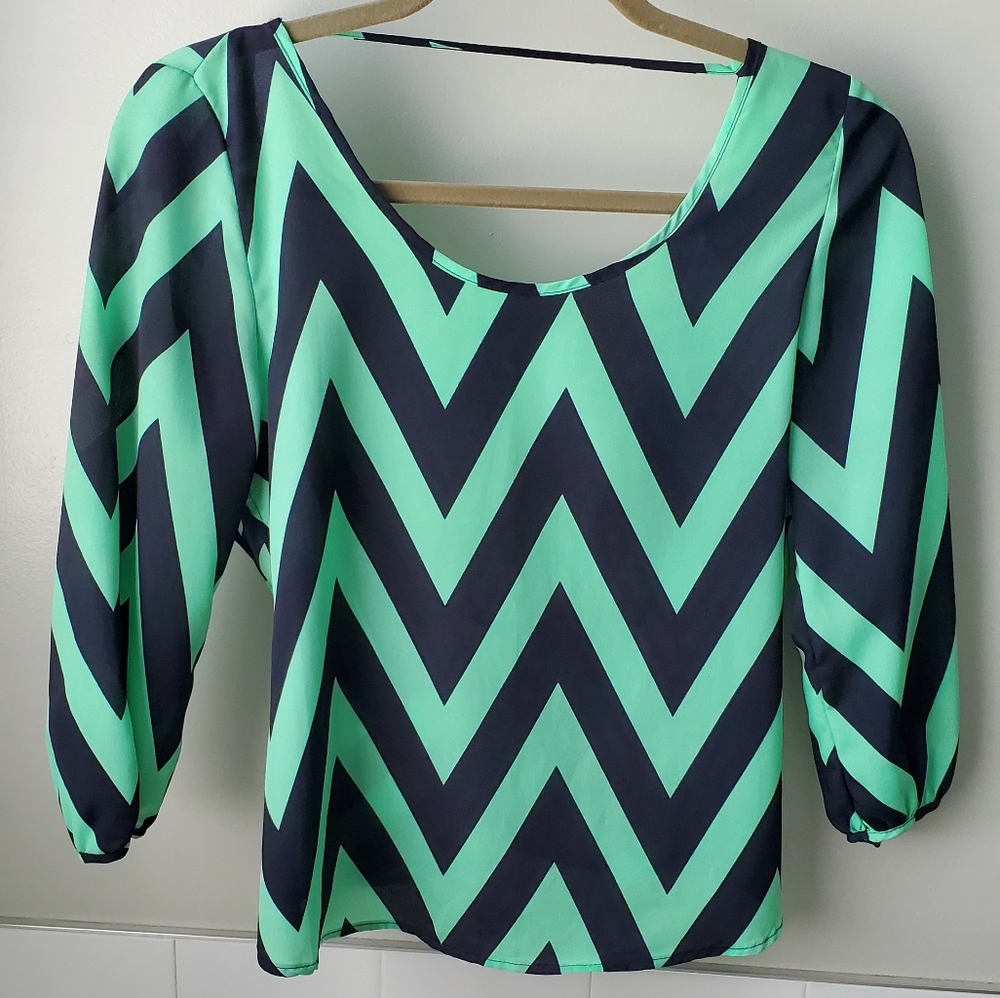 Mint green and navy top